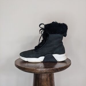 Mark Nason Black Suede Faux-Fur-Lined Sneaker Boots
